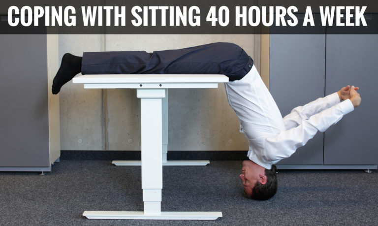 yoga in office. business man exercising at workplace